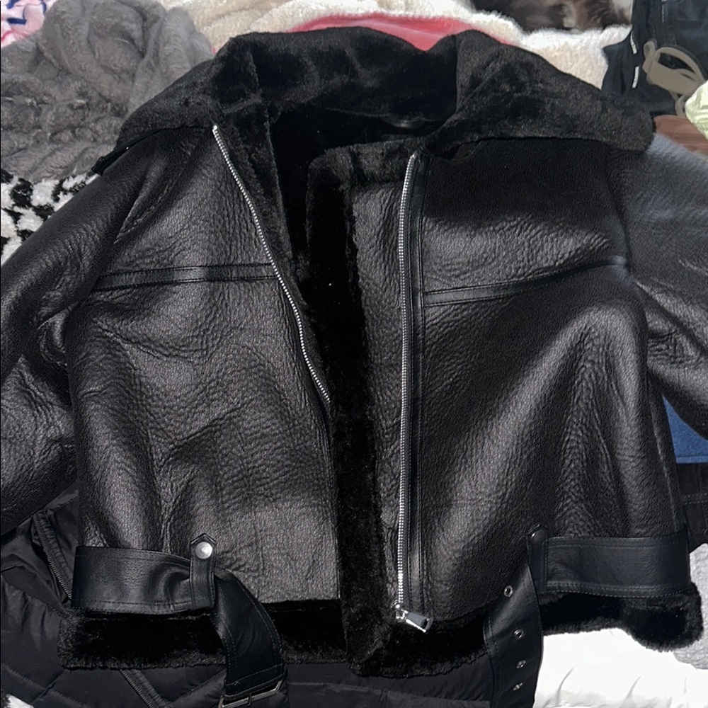 PrettyLittleThing Black Leather Bomber Jacket